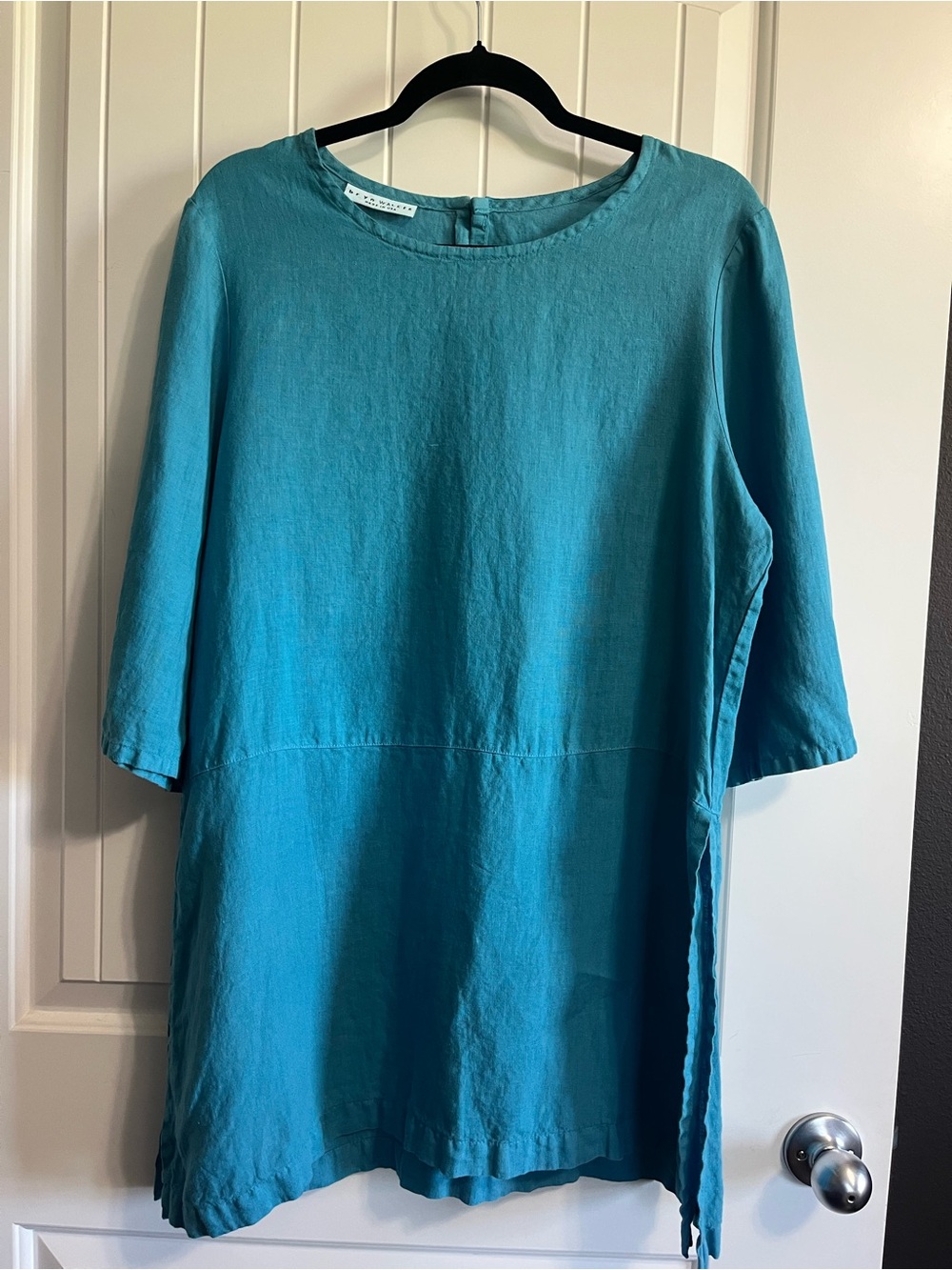 Bryn Walker Linen Tunic Top Blouse Sz Medium Made In USA Lagenlook Natural Fiber